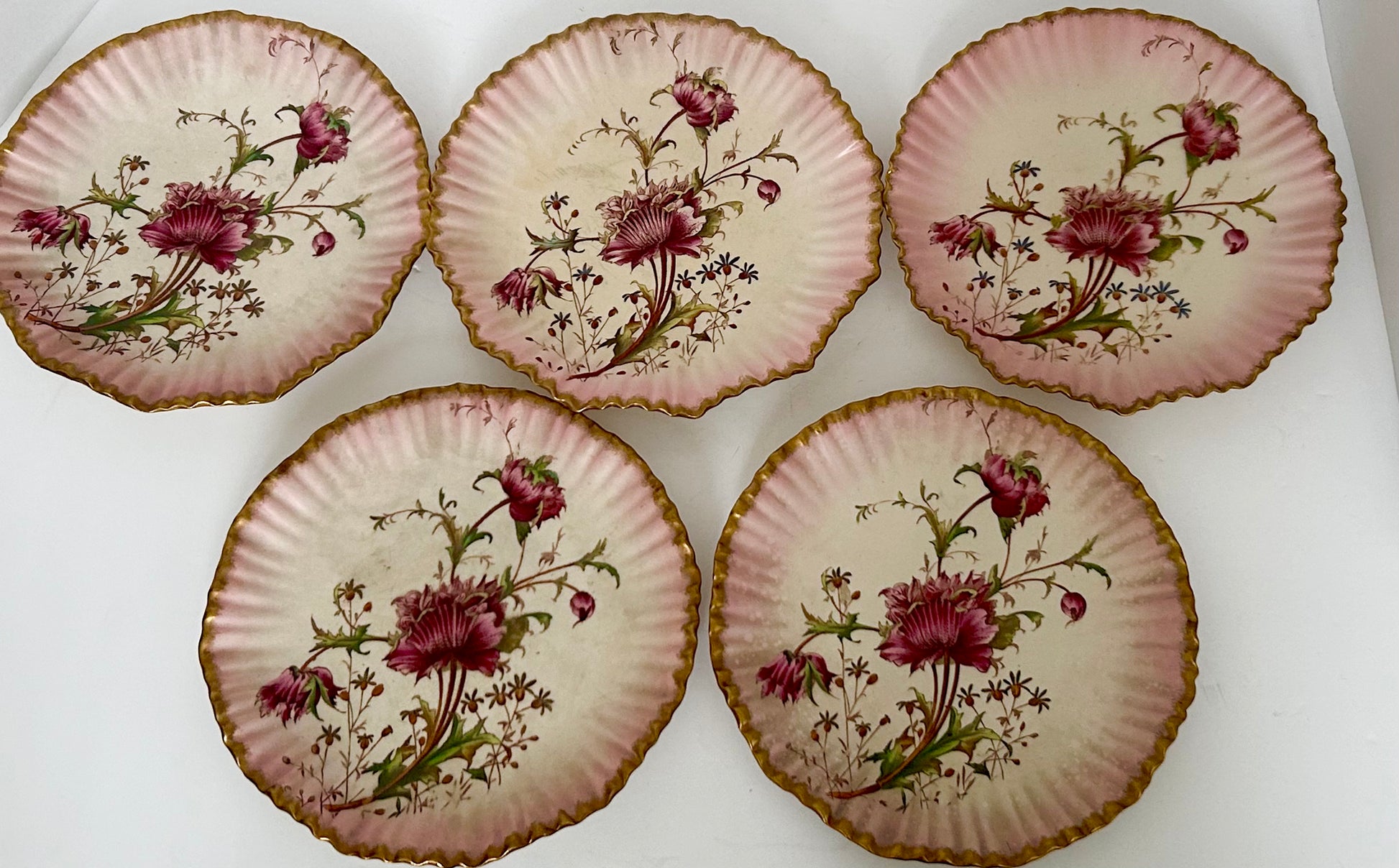 Carlton Ware China Pink Antique Dessert Plates Pattern Poppy