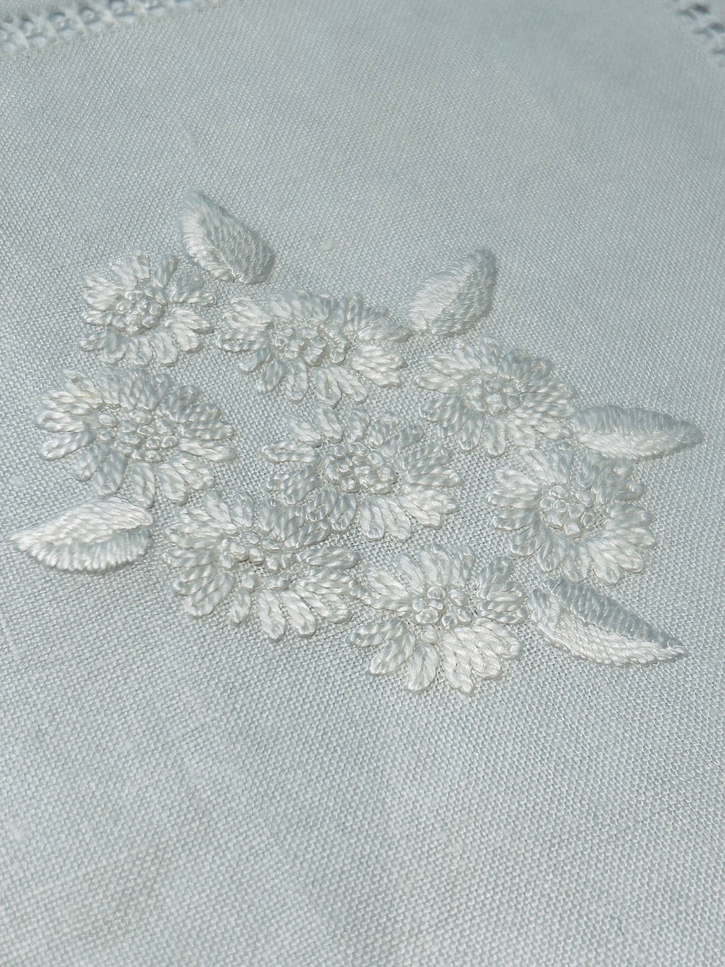 Antique White Linen Embroidered Tablecloth