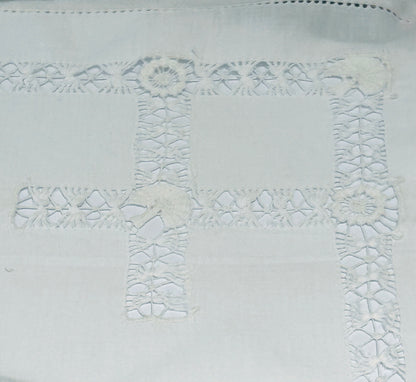 Antique White Square Cutwork Tablecloth