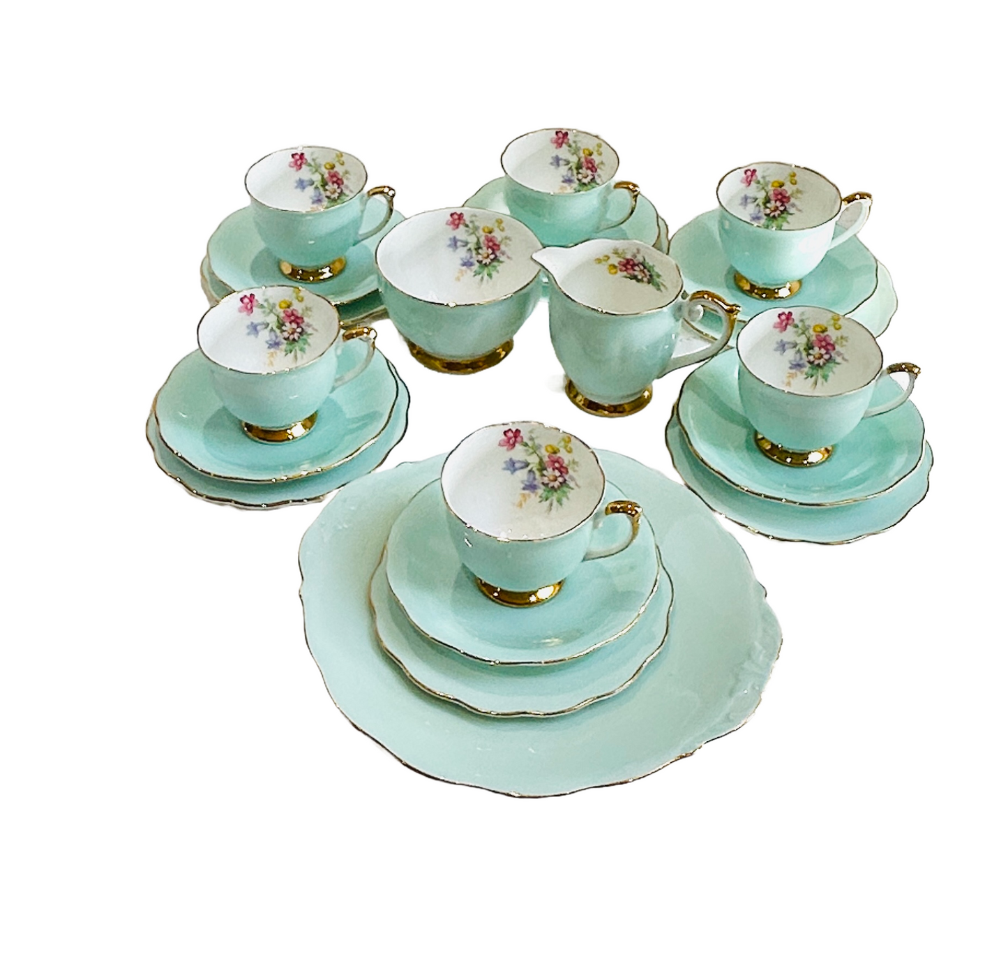 Queen Anne Vintage English Robin Egg Blue Tea Set