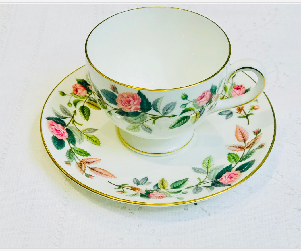 Wedgwood China “Hathaway Rose”Teacup & Saucer Trio - Pink Floral