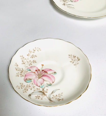 Tuscan China teacup saucer trio white pink lily flower English afternoon tea china