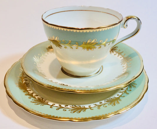 Aynsley China Teacup saucer Set Afternoon Tea Green White