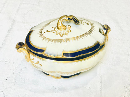 Antique Vegetable Dish Tureen English bone china George Jones white blue