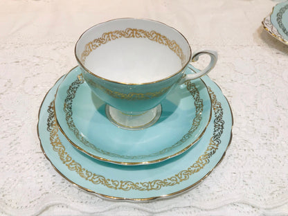 A Beautiful Rare Tuscan China Robin Egg Blue Tea Set for Afternoon Tea Vintage Teacups