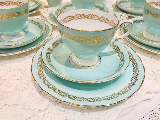 A Beautiful Rare Tuscan China Robin Egg Blue Tea Set for Afternoon Tea Vintage Teacups