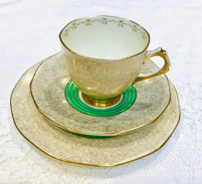 Tuscan China Art Deco Tea Set English Vintage Afternoon Tea Green Gold Design