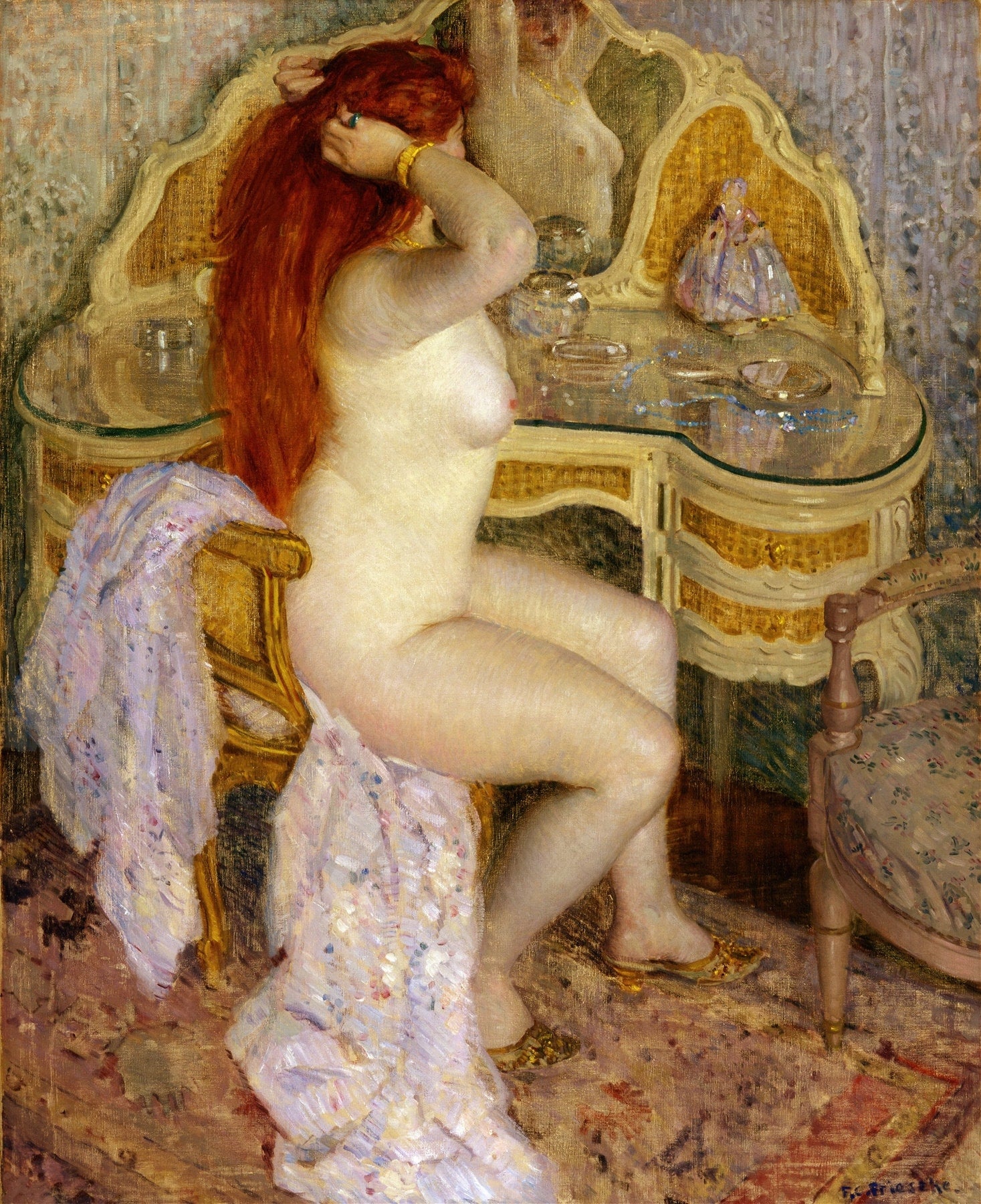 Vintage Female Nude Redhead Impressionist Wall Art Print by Carl Frieseke Size A3