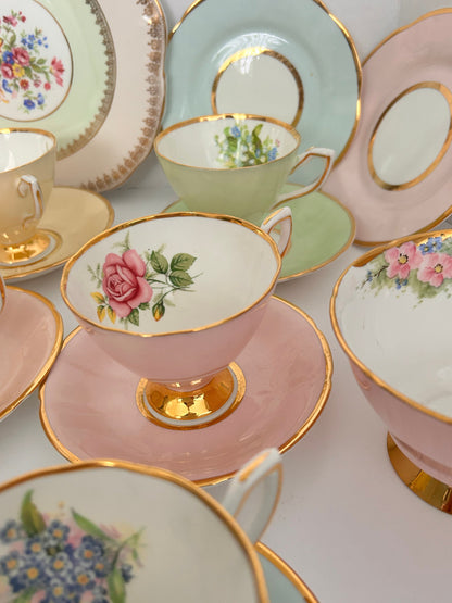 Clare China Vintage Tea Set Rainbow Teacups & Saucers for Afternoon Tea Mis matched mixed set