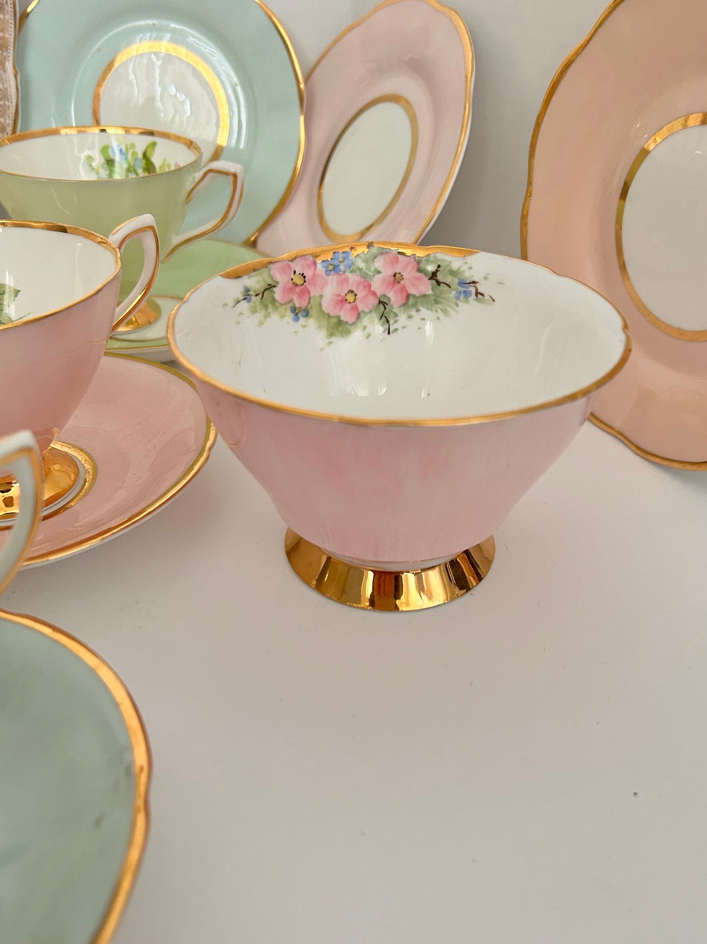 Clare China Vintage Tea Set Rainbow Teacups & Saucers for Afternoon Tea Mis matched mixed set