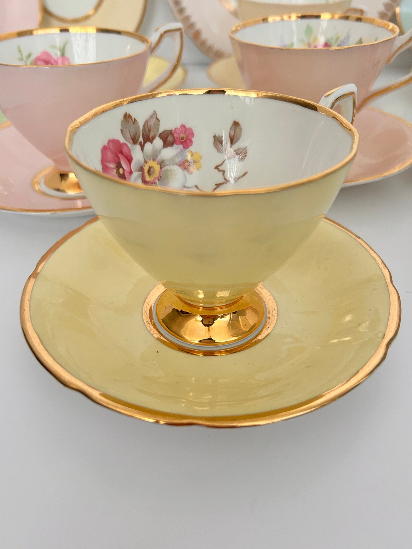 Clare China Vintage Tea Set Rainbow Teacups & Saucers for Afternoon Tea Mis matched mixed set