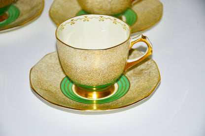 Tuscan China Art Deco Tea Set English Vintage Afternoon Tea Green Gold Design