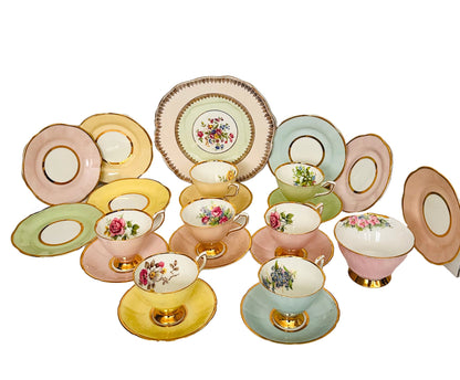 Clare China Vintage Tea Set Rainbow Teacups & Saucers for Afternoon Tea Mis matched mixed set