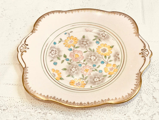 Tuscan Vintage Bone China Cake Plate & Tea Plates - Pink Floral Tea Set