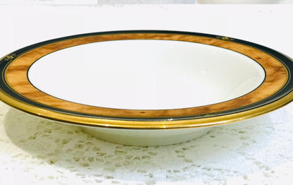 4 Noritake Soup Pasta Bowls “Cabot” pattern fine Bone China White with a Brown Marble Border