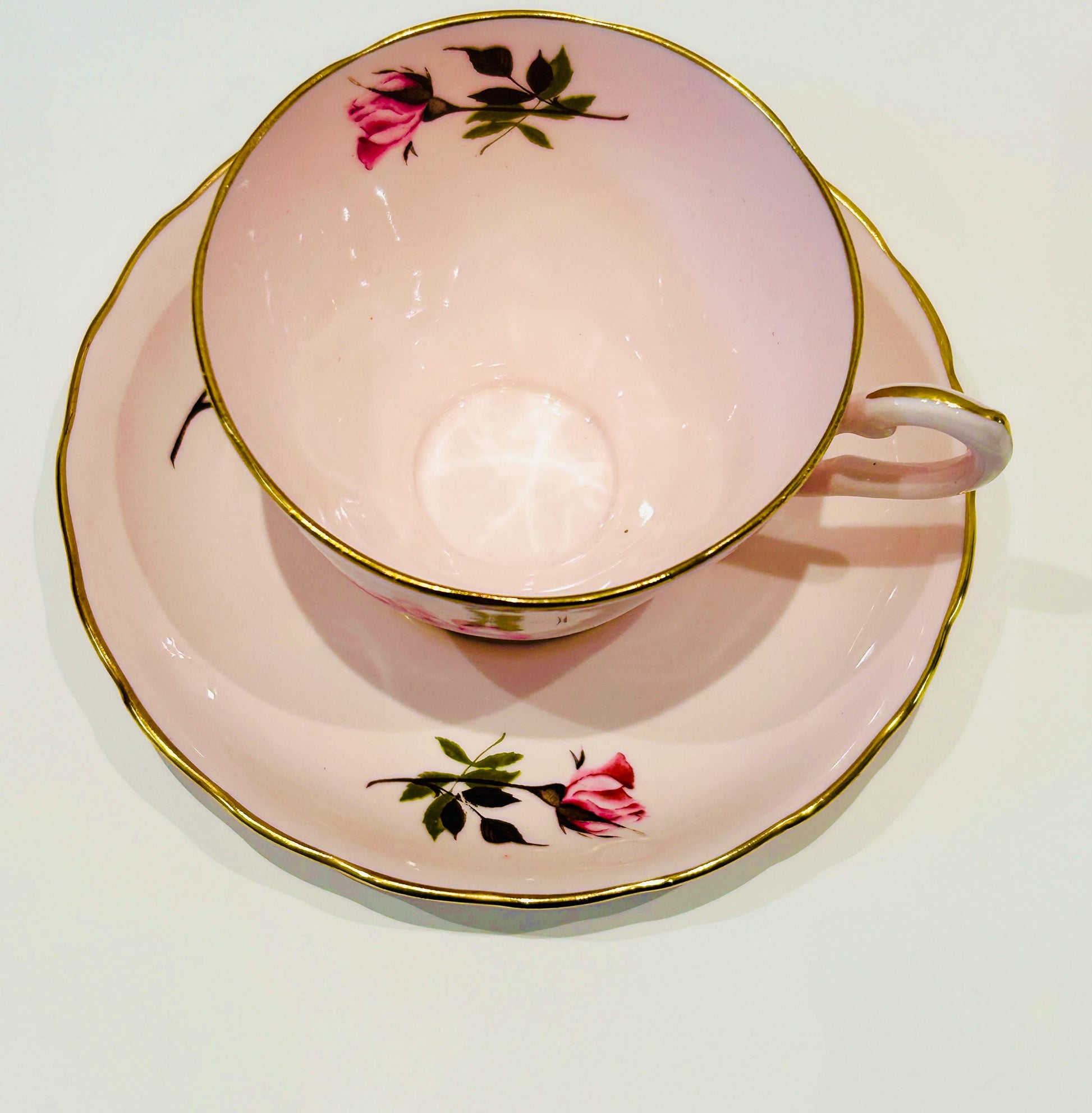 Tuscan China Pink Rose Teacup Saucer Trio Set Hand Painted Vintage Pink Afternoon Tea