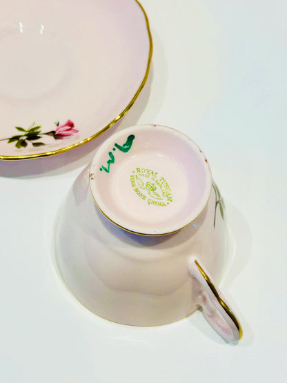 Tuscan China Pink Rose Teacup Saucer Trio Set Hand Painted Vintage Pink Afternoon Tea