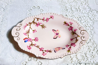 Tuscan Vintage China Pink Butterfly Table Dish for Afternoon Tea