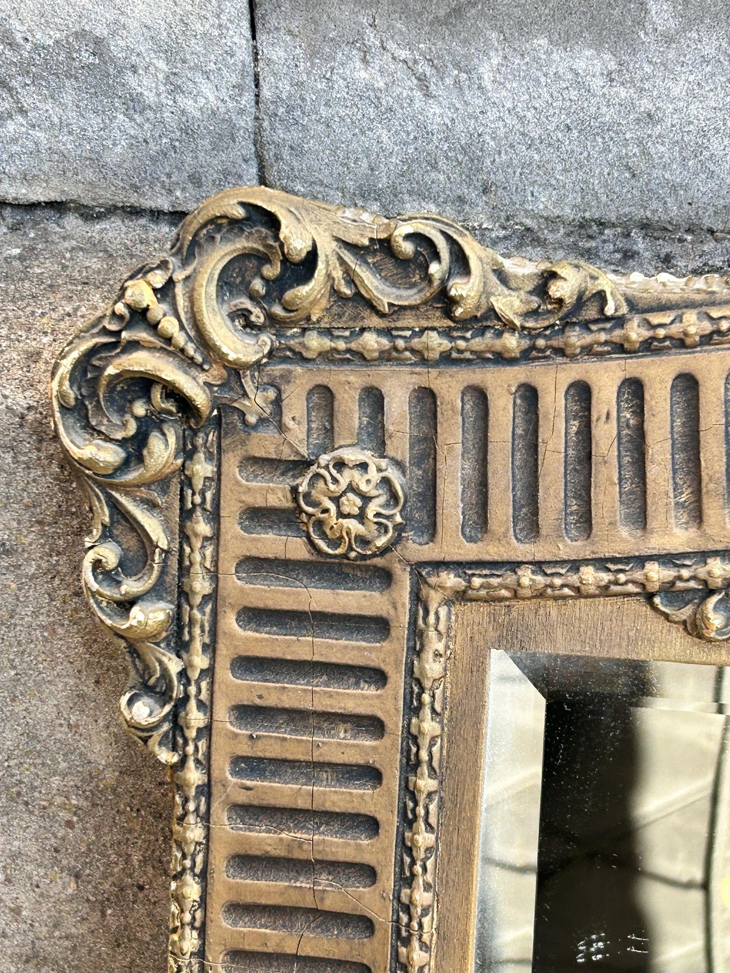 19th Century French Rococo gilt framed wall mirror rectangular porcelain surmount “Fragonard”