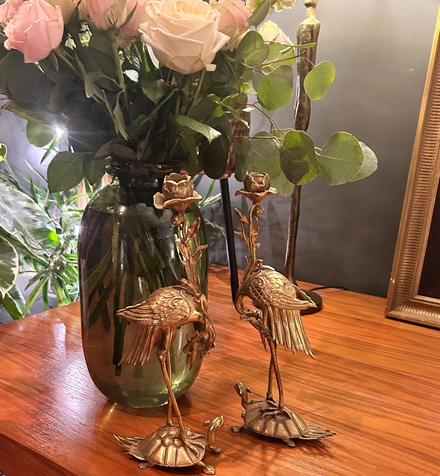 Meiji Antique Bronze Japanese Candlesticks, a Pair