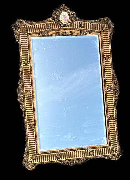 19th Century French Rococo gilt framed wall mirror rectangular porcelain surmount “Fragonard”