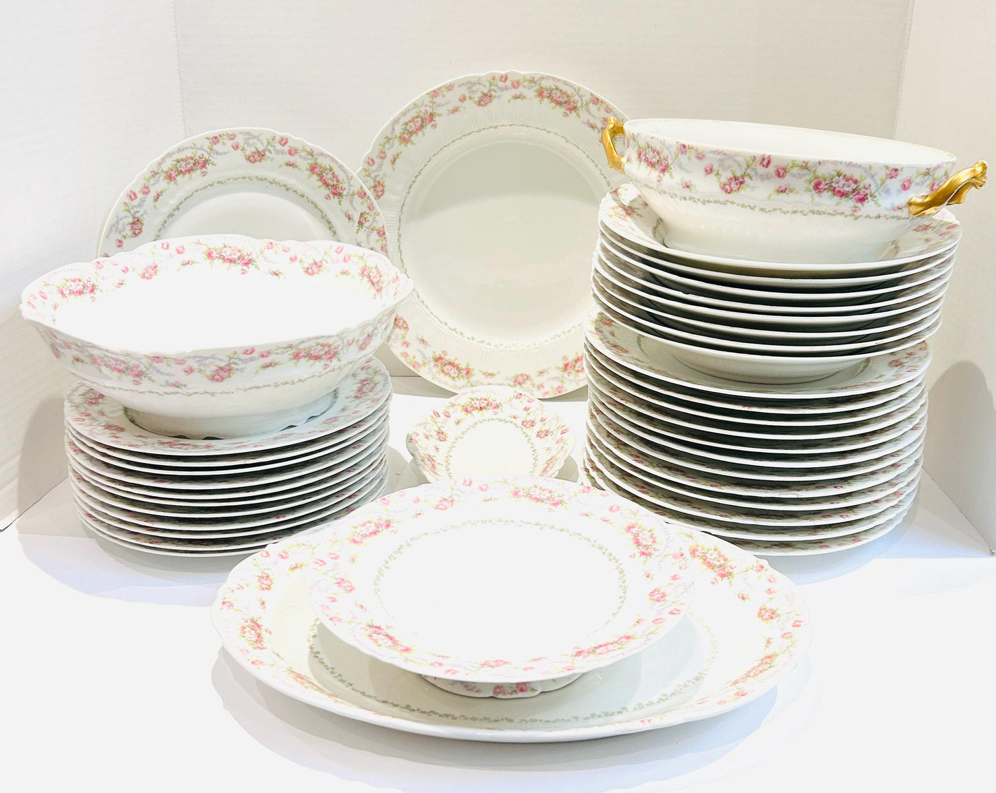 Limoge China French Pink Rose Dinner Set