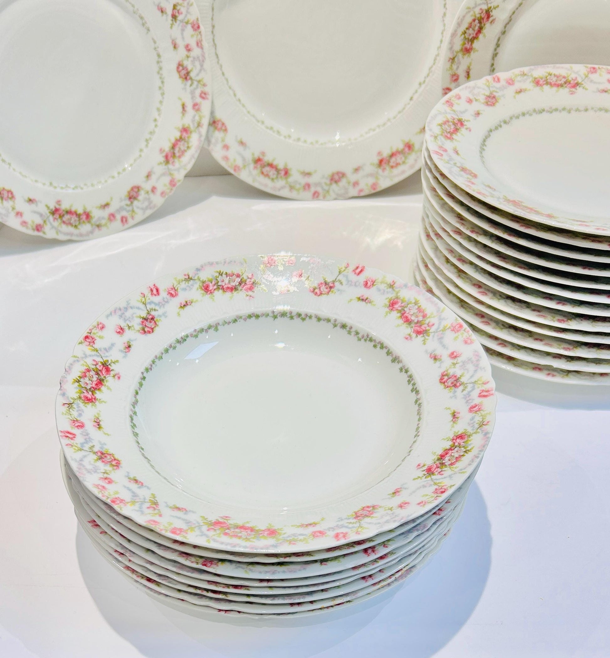 Limoge China French Pink Rose Dinner Set