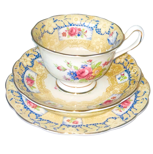 Royal Albert Vintage China “Valentine” Teacup & Saucer Trios - a Tea Set