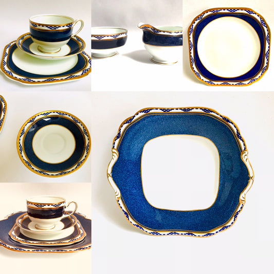 Art Deco Blue & Gold Tea Set by Anchor China