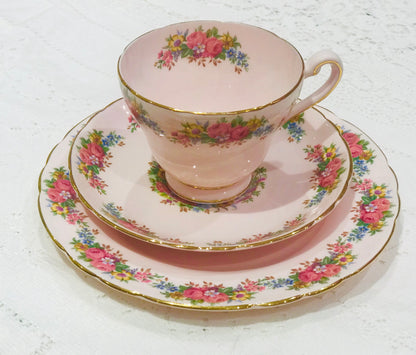 Pink Tuscan China Teacup & Saucer Trio Set