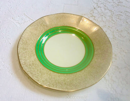 Kräftiges Art-Déco-Teetassen- und Untertassen-Set aus toskanischem Porzellan in Grün und Gold