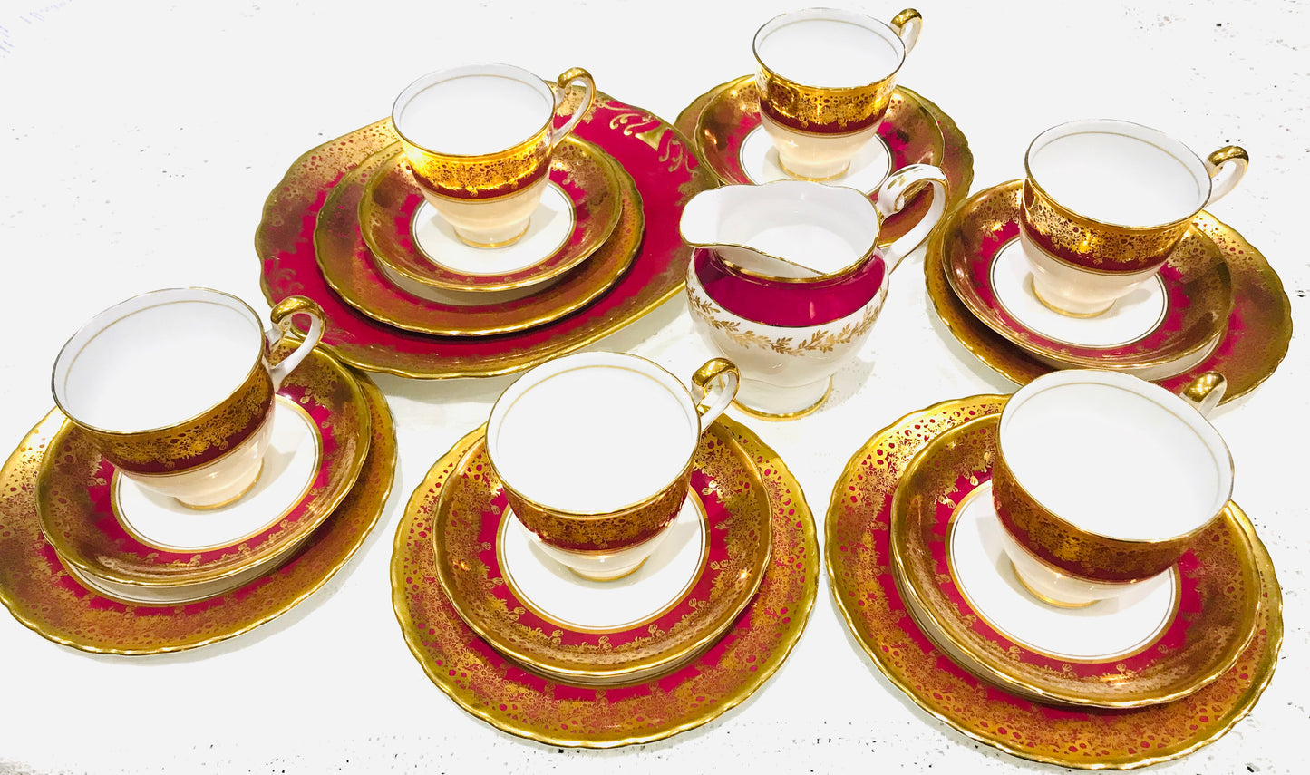 Vintage Red & Gold Tea Set