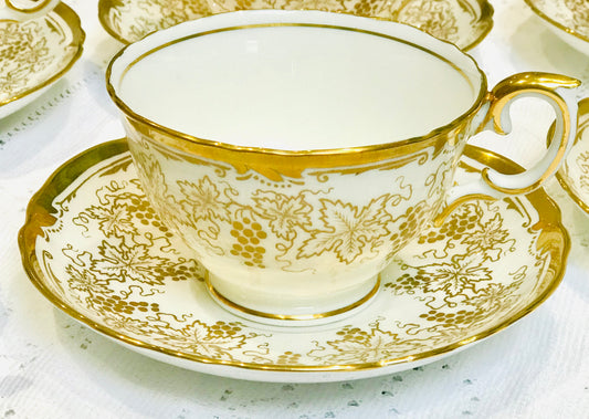 Gold Teacup & Saucer Set by Crown Staffordshire - Foilage