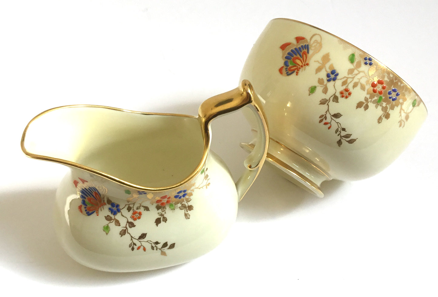 Art Deco Butterflies – Jackson & Gosling Milk Jug & Sugar Bowl – Vintage Bone China (England)