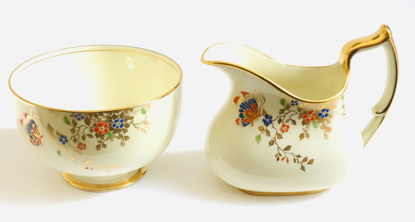 Art Deco Butterflies – Jackson & Gosling Milk Jug & Sugar Bowl – Vintage Bone China (England)