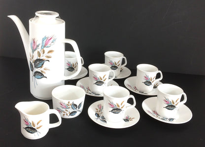 Mid-Century Alfred Meakin Studio Pottery Coffee Set – Vintage Pink Floral, 6 Cups