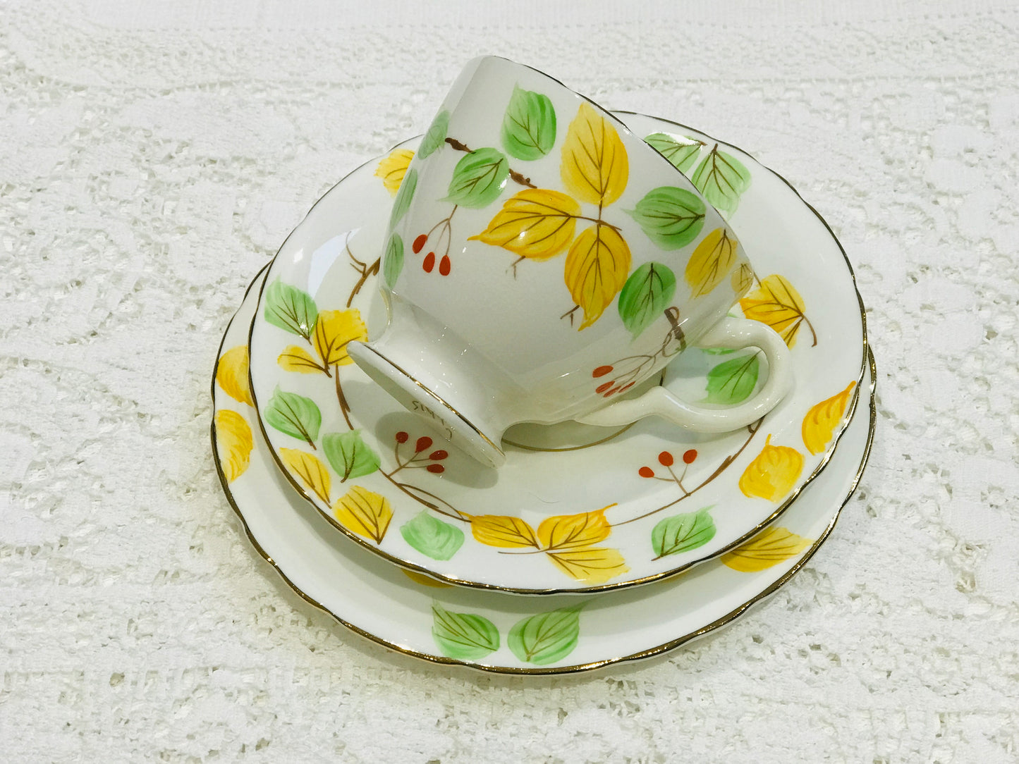 Springtime Art Deco Tea Cup Trio