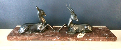 Art Deco Gazelle and Deer on a marble base