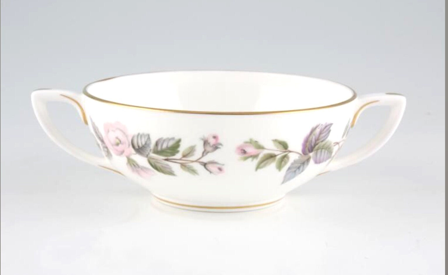 x 4 Royal Worcester June Garland Soup Bowls Twin Handle Soup Bouillon Cup Vintage dinnerware