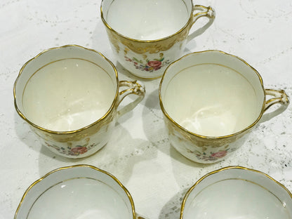 19th century antique cups a set of 5 by Coalport England beige flowers