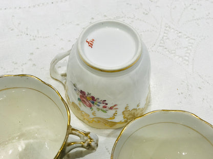 19th century antique cups a set of 5 by Coalport England beige flowers