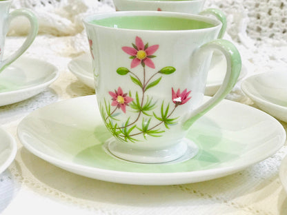 Vintage Coffee Set by Tuscan China in England ceramic Cups Saucers Coffee Pot pretty summer flowers