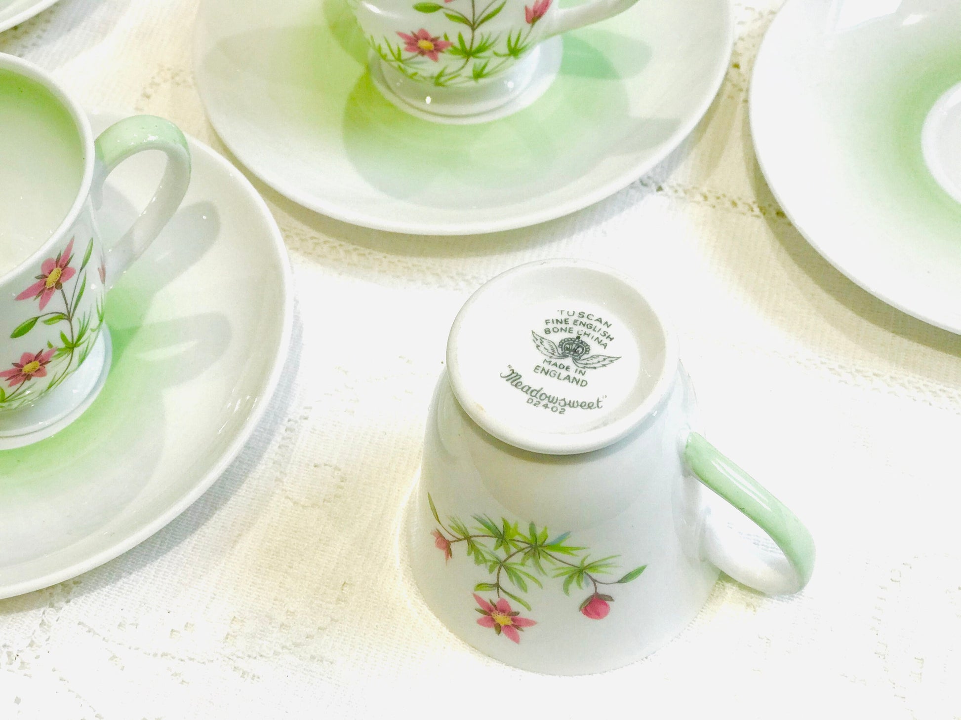 Vintage Coffee Set by Tuscan China in England ceramic Cups Saucers Coffee Pot pretty summer flowers