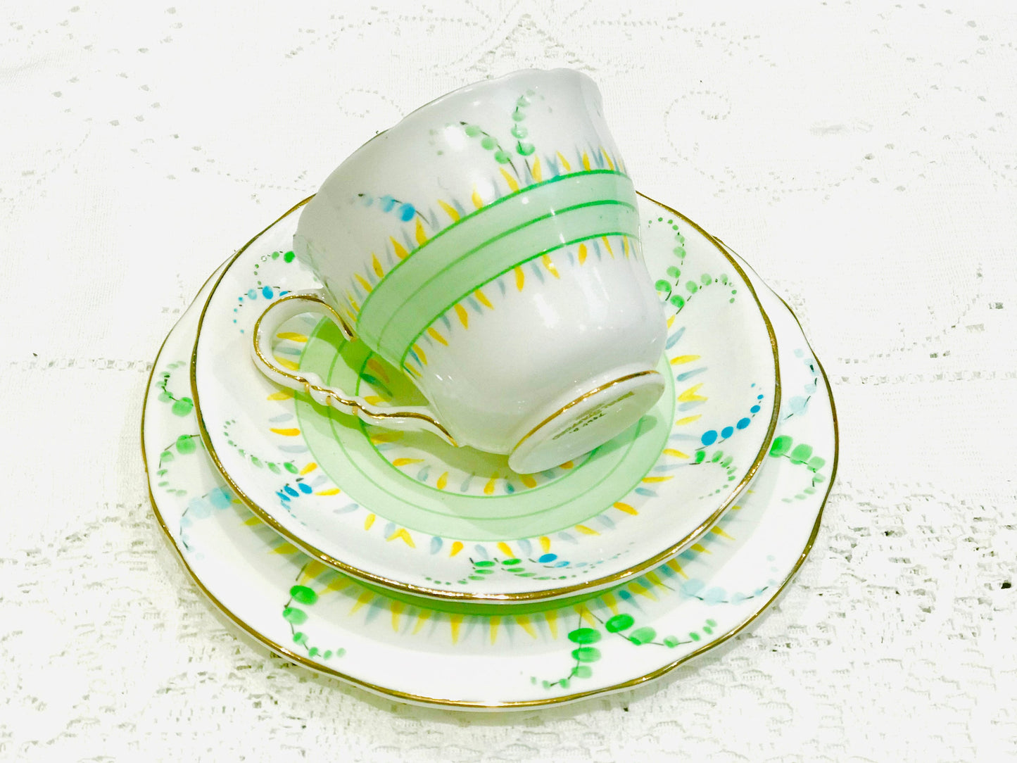 Royal Stafford Green Teacup Saucer set - English vintage afternoon tea china - green