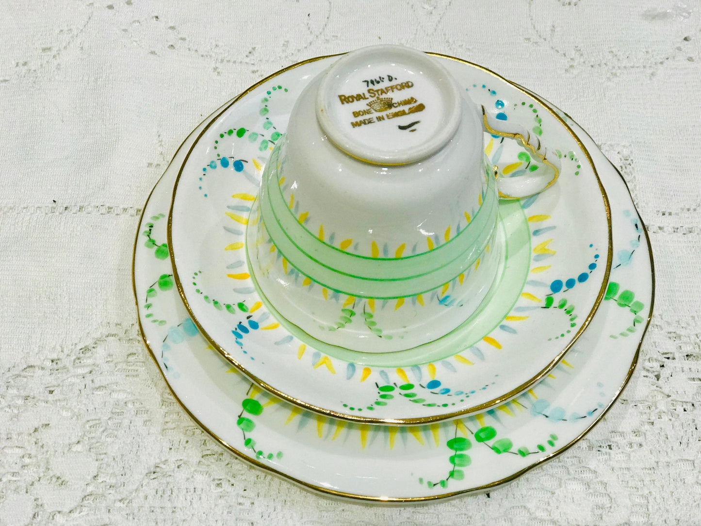 Royal Stafford Green Teacup Saucer set - English vintage afternoon tea china - green