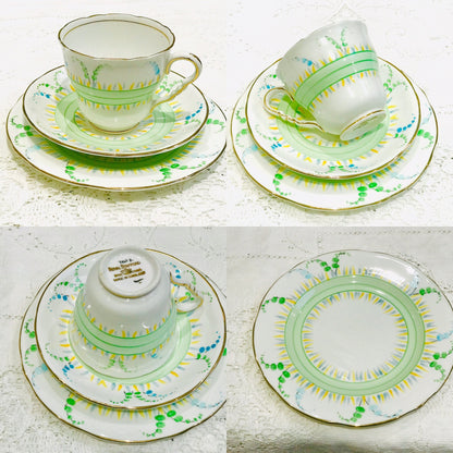 Royal Stafford Green Teacup Saucer set - English vintage afternoon tea china - green