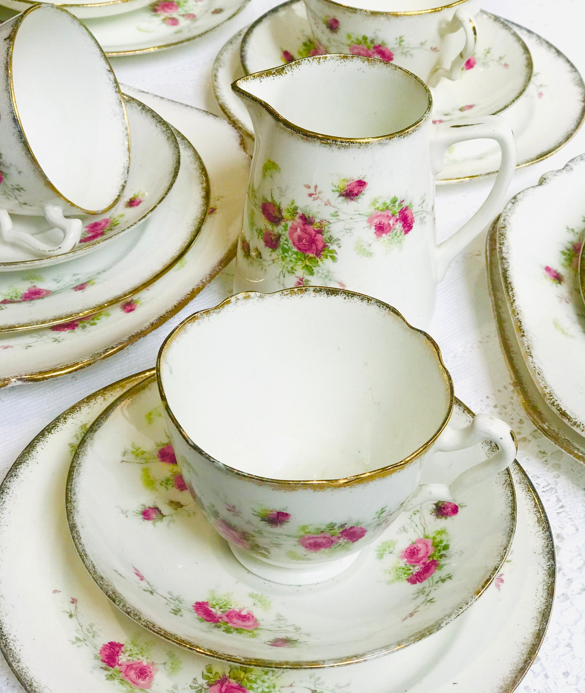 Antique Afternoon Tea Set Teacups Saucers Pink Roses William Low England